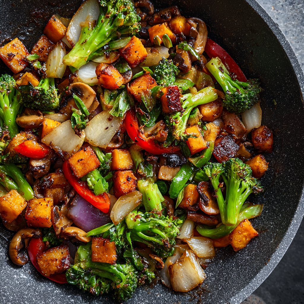 Gemüsepfanne mit Pilzen und Sojasauce