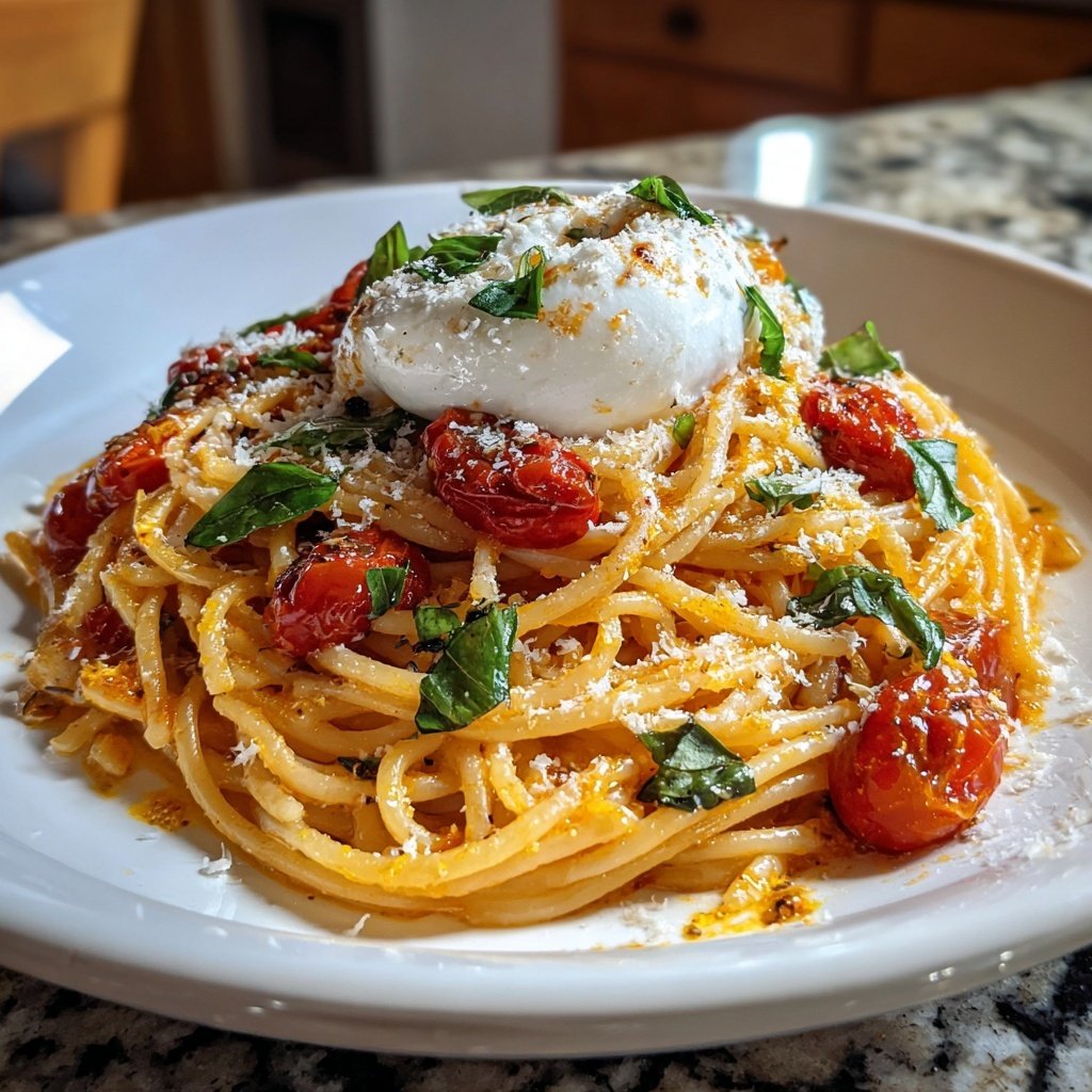 Spaghetti mit Tomaten und Burrata
