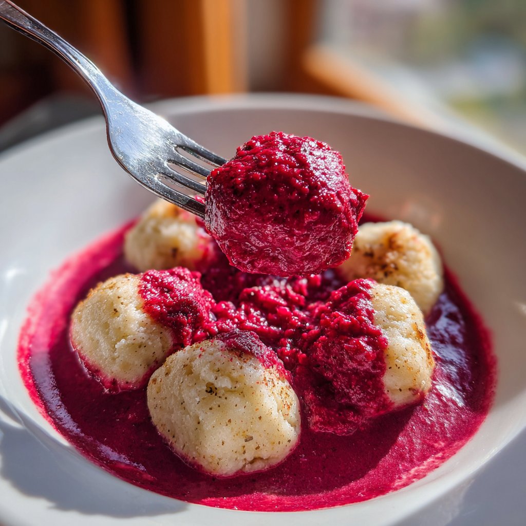Gnocchi mit rosa Rote-Bete-Sauce