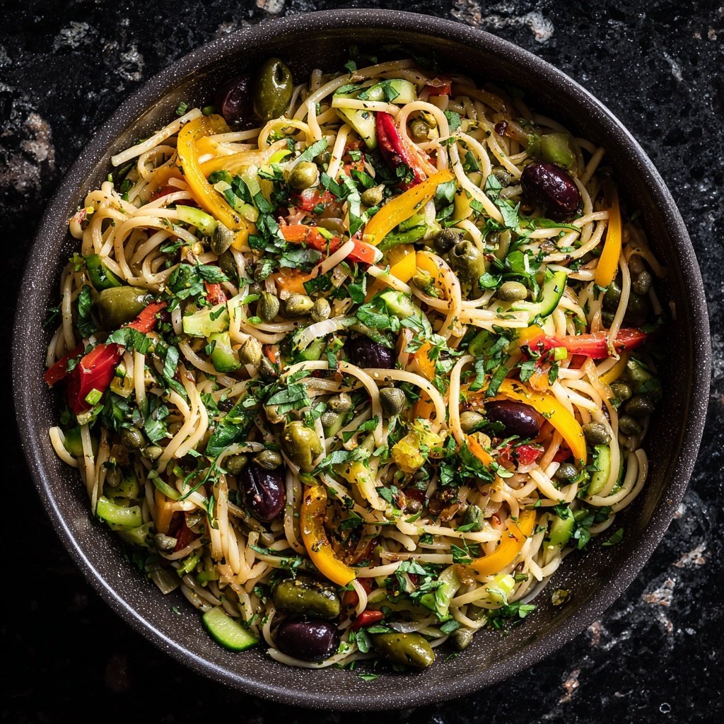 Mediterraner Nudelsalat Mit Kapern